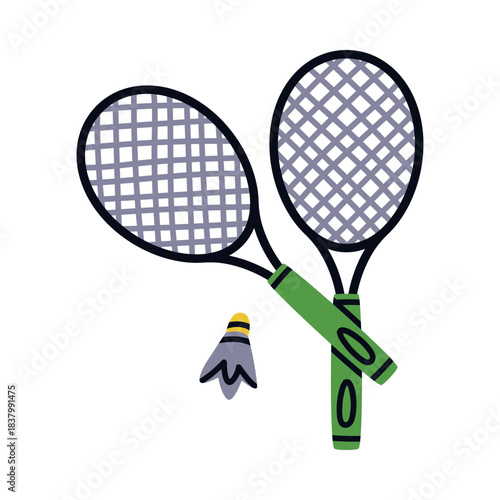 Badminton Racket and Shuttlecock as Sport Equipment and Supply Colorful Element Vector Illustration