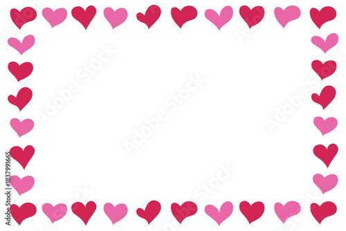 Hand drawn vector doodle hearts frame on white background. 