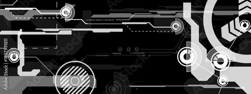 black and white banner with bold patterns