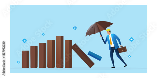 Business risks and economic downturn a man protecting investments from failure