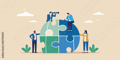 Teamwork and collaboration people building a puzzle together to achieve goals