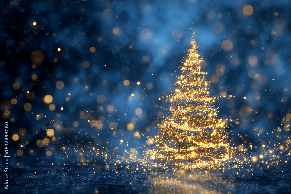 Obraz premium Christmas Tree in Shiny Night with Golden Glitter – Festive Decoration and Holiday Celebration Concept