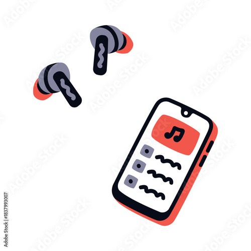 Smartphone with Earbuds for Music Listening While Doing Sport Vector Illustration