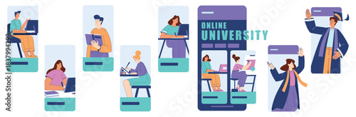 Man and Woman Student Character Engaged in Education and Study Vector Set