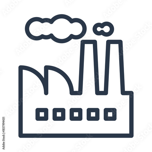Industrial Factory Icon with Smoke Stacks Outline Vector