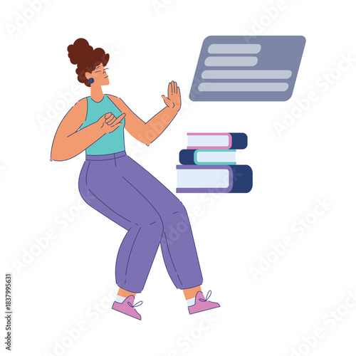Woman Student Character Engaged in Online Education and Study Vector Illustration