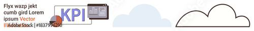 Data analytics, key performance indicators, business strategy, cloud computing, technology, information management. KPI dashboard, graphs and cloud icons. Data analytics and KPI concept