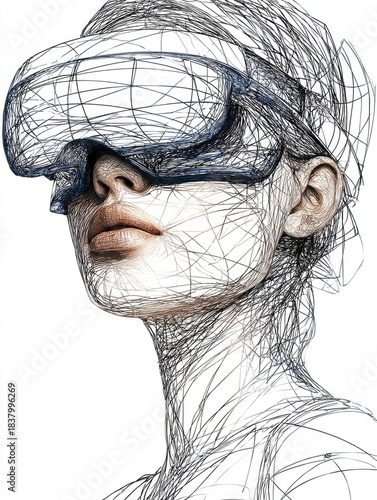 Abstract Representation of a Woman in Virtual Reality Headset Art