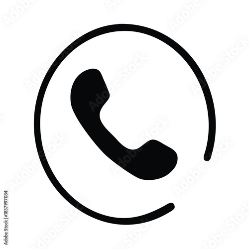 A simple black telephone icon is enclosed within a circle, symbolizing communication.