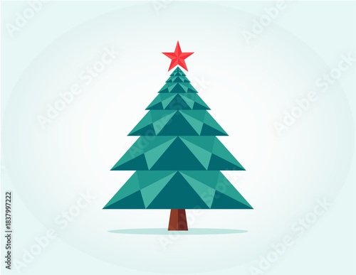Geometric Christmas Tree with Red Star