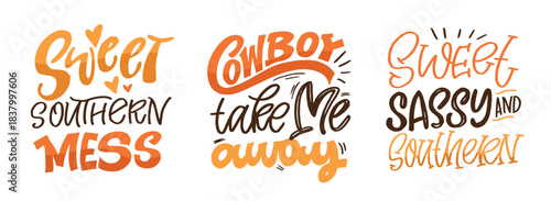 Cute hand drawn doodle lettering quote cowboy, little town. Lettering for t-shirt design, mug print, bag print, clothes fashion. 100% hand drawn vector image.
