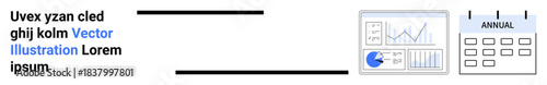 Analytics dashboard with graphs, pie chart, and annual calendar. Ideal for planning, statistics, reporting, management, productivity, finance and simple landing page