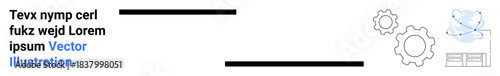 Business processes, technology innovation, data analysis, engineering ideas, automation, technical workflows. Gears, node connections and text design. Technology and innovation concept