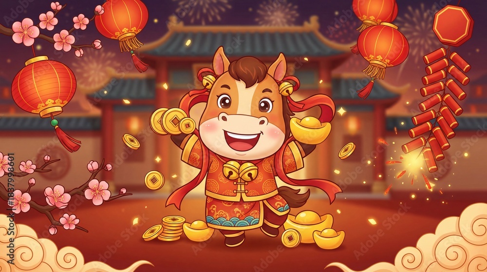 Fototapeta premium Cute Zodiac Horse Chinese New Year Celebration