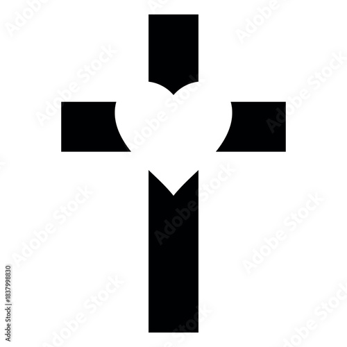 Black cross with white heart symbol, bold medical love icon