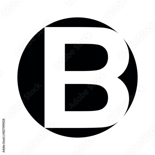 Letter B icon, bold black symbol in circular graphic design