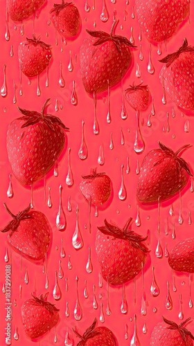 Juicy Strawberries with Glimmering Water Drops on Bright Pink Background