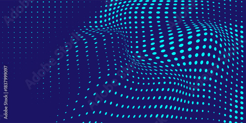 blue wavy halftone background. Dot pop art sport style vector modern abstract blue dots banner