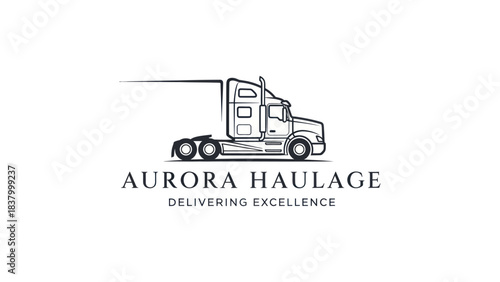 Monochrome line art logo depicting a moving semi-truck, representing Aurora Haulage company delivering excellence.