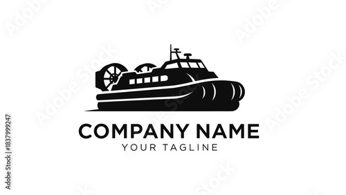 Black silhouette logo design featuring a modern hovercraft vessel with text placeholder for company branding.