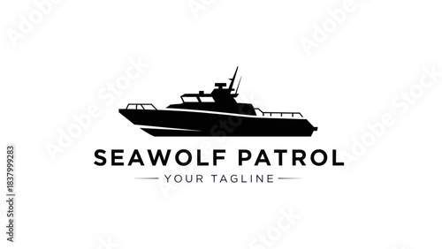 Sleek black silhouette of a modern patrol boat logo with 'SEAWOLF PATROL' text below.