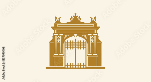 Ornate Golden Gate with Intricate Architectural Details and Decorative Elements.