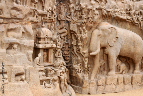 A glimpse of Descent of the Ganges at Mahabalipuram temple 