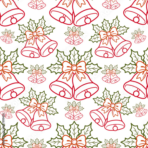 A beautiful Christmas Jingle Bell with bow bright red and green colour seamless pattern are design