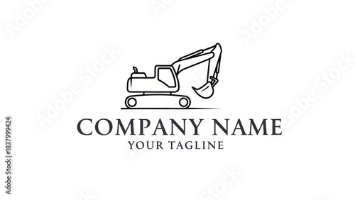 Minimalist line art logo featuring a tracked excavator, ideal for construction or heavy machinery businesses.