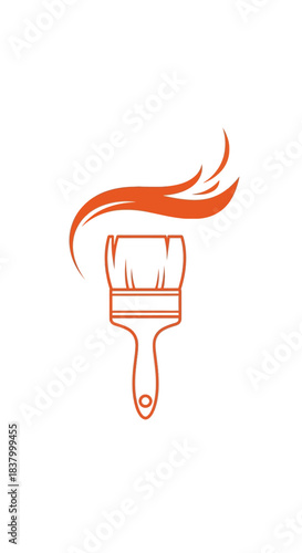 Paintbrush with orange stroke, creative art tool for painting.