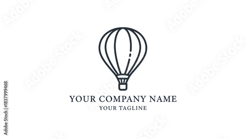 Minimalist outline drawing of a hot air balloon with customizable company name and tagline.