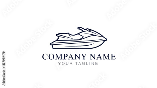 Clean outline drawing of a personal watercraft, designed as a modern logo with placeholder text for a company name.