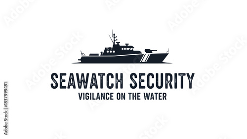 A modern logo for Seawatch Security featuring a silhouette of a patrol boat and the slogan 'Vigilance on the Water'.