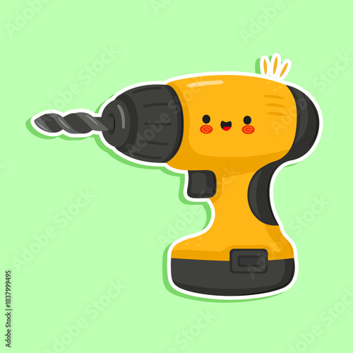 Cute yellow power drill cartoon character sticker
