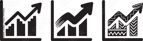 Business growth graph icon set vector illustration statistic successful investment