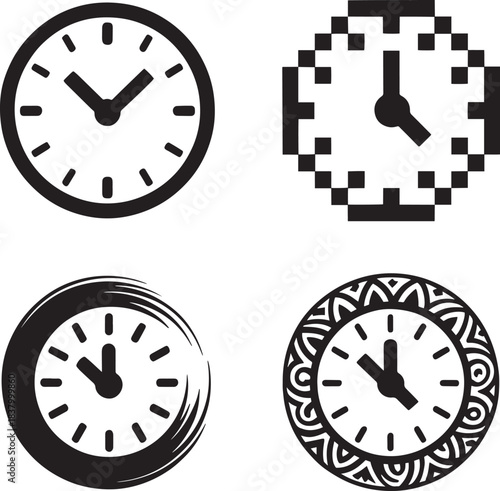Set of modern clocks icon isolated on transparent background indicating time on face