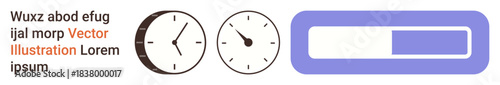 Time management, productivity, progress tracking, deadlines, efficiency, digital tools. Two clock faces and a progress bar. Time management and productivity concept