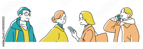 楽しそうな男女の上半身のイラストセット