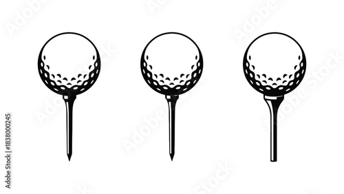 Three golf balls on tees in a black and white minimalist illustration