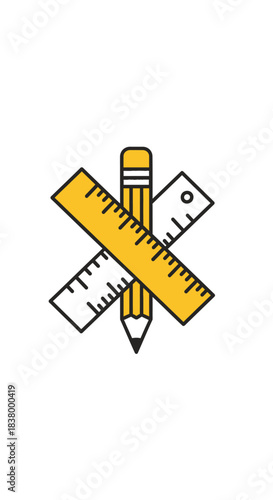 Pencil and Ruler Crossed Icon for Design and Education.