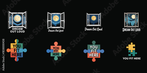 Dream out loud and you fit here puzzle piece logo designs Keywords: dream out loud, you fit here
