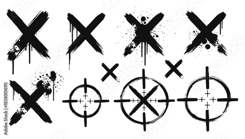 Black Mark Set In Grunge Style With Crosshairs Symbols