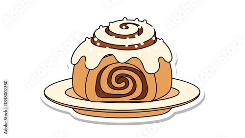 A Delicious Cinnamon Roll Topped With Cream Cheese Icing and Sprinkles on a White Plate Against a Black Background Detailed Pixel Art Style