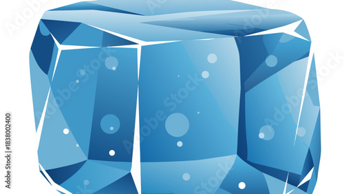 A Large Translucent Blue Ice Cube With Internal Bubbles Set Against A Black Background With Geometric Facets And Sharp Edges Evoking Coldness And Freshness