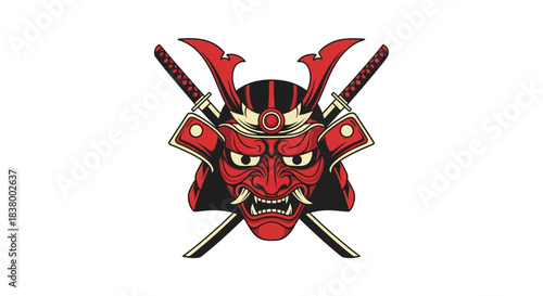 Red Samurai Mask with Crossed Katanas.