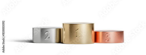 Gold, silver, and bronze winners podium isolated on transparent background. 3D render.