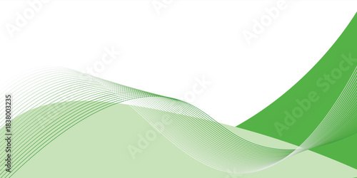Modern green wave background with smooth curves, gradient tones, and thin white and green flowing lines on a clean white backdrop.