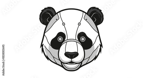 Robotic Panda Head Vector Illustration with Mechanical Details.