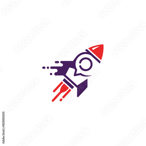 Rocket launch with chat bubble icon for fast communication.