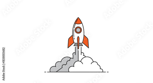 Rocket Launching into Space with Smoke and Fire.